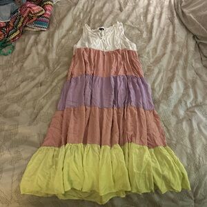 Coco + Carmen Tiered Ruffled Maxi Dress White and Pink